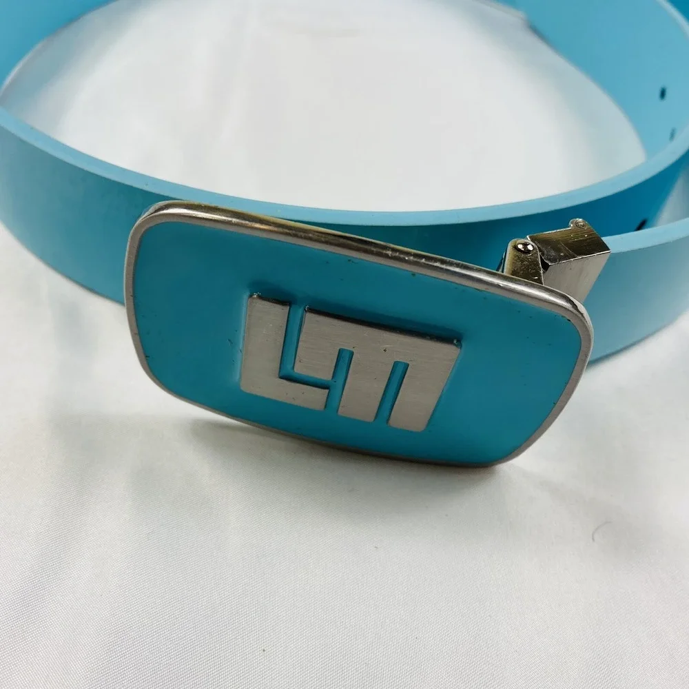 Loudmouth Golf Men Blue Polished Patent Leather Belt Logo Buckle Size 30